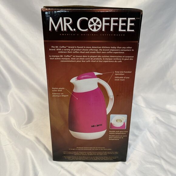 Mr. Coffee Carafe Hot Pink 1 Quart Double Wall Thermal Insulated 2013 NEW UNUSED - Picture 2 of 10